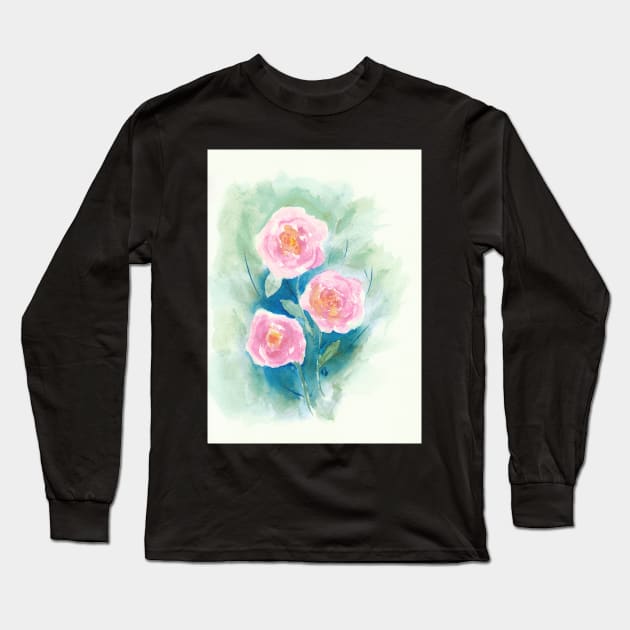 Loose Roses 4 - Pink and Yellow Long Sleeve T-Shirt by ConniSchaf